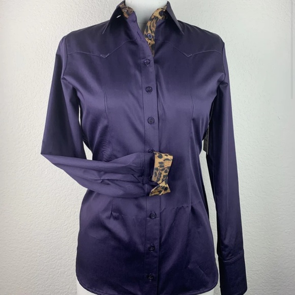 NWT CW Ranchwear CR Western Pro Eggplant Wild About Leopard with Crystals Size M